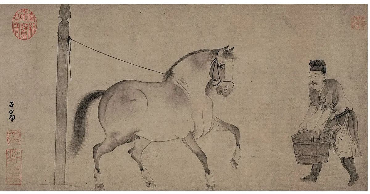 Tranh khắc cổ minh họa cho bài: 8 Zhao Mengfu Horse and Groom; Liaoning Provincial Museum.