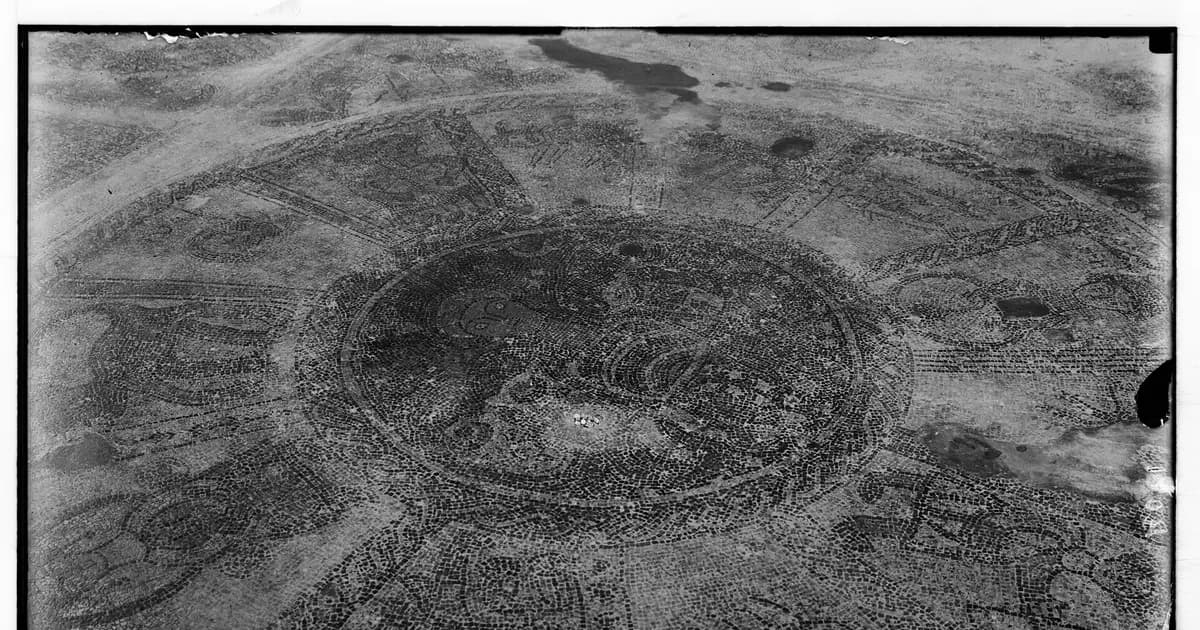 An antique engraving illustrating this article: Various subjects of archaeological interest. Mosaic floor at Beth Alpha. The signs of the .