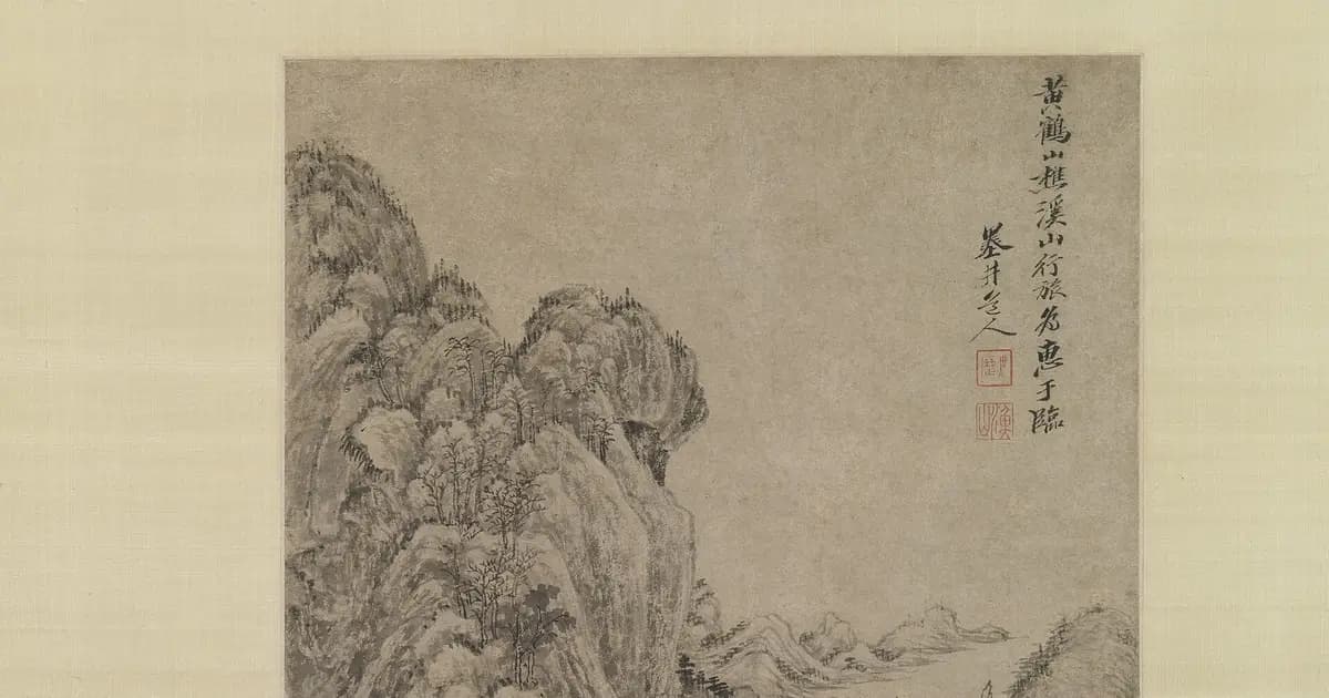 An antique engraving illustrating this article: Travelers among Streams and Mountains title QS:P1476,en:"Travelers among Streams and Mount.