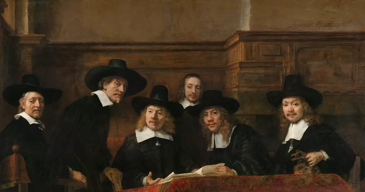 Tranh khắc cổ minh họa cho bài: The Syndics of the Amsterdam Drapers' Guild, known as the ‘Sampling Officials’.